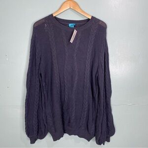 Two Bees Cashmere Chunky Knit Bell Sleeve Sweater Blue Cableknit Blue Sz M